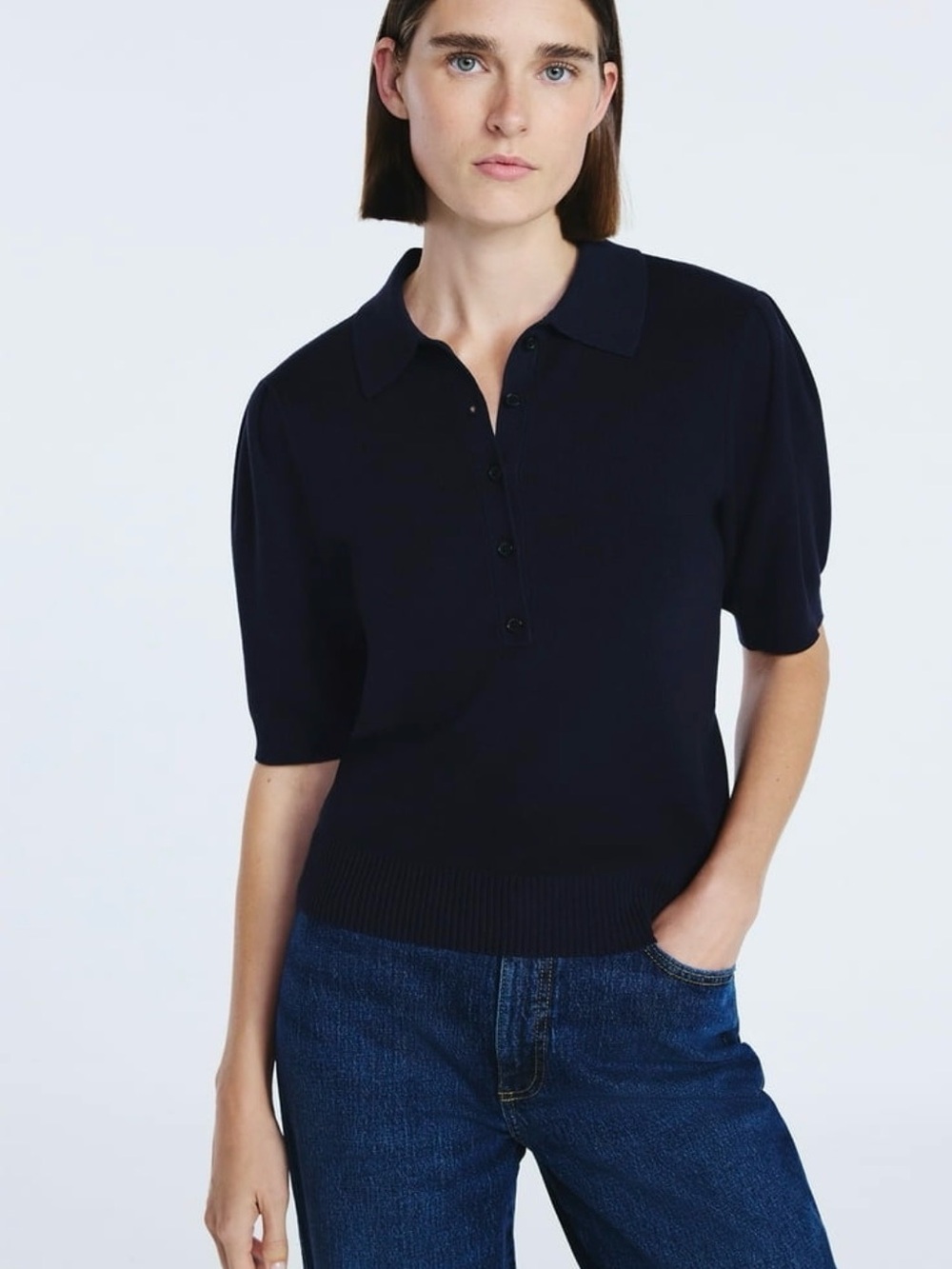 Free Assembly Classic Navy blue Short-Sleeve light weight knit sweater